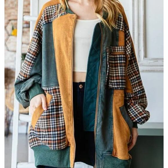 Oli & Hali WASHED COLORBLOCK ZIP FRONT BOMBER TERRY JACKET - Picture 1 of 3